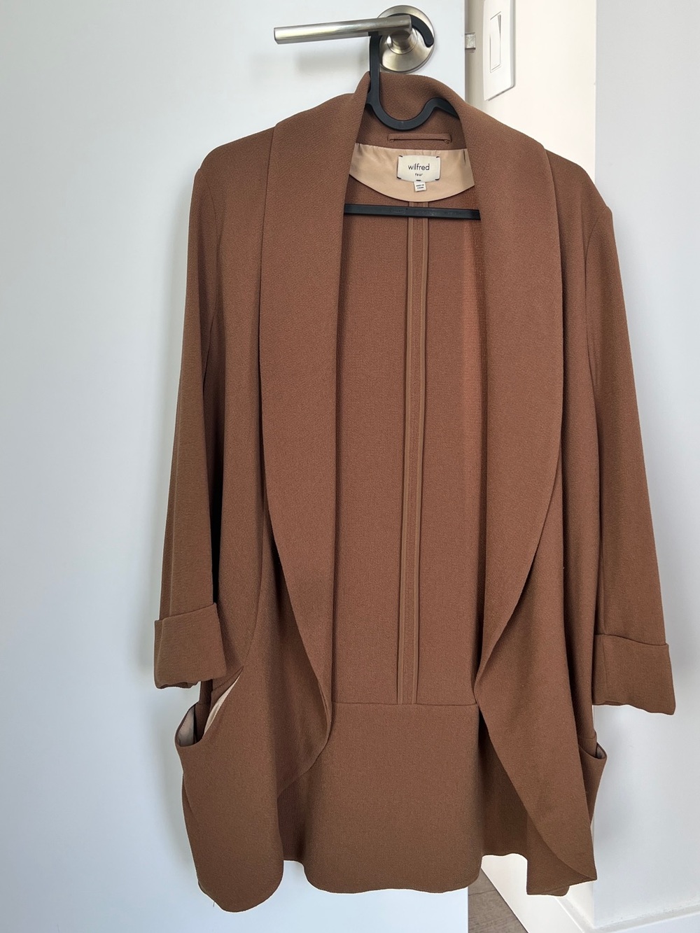 BNWOT Wilfred Tan Open-Front Shawl Collar Blazer